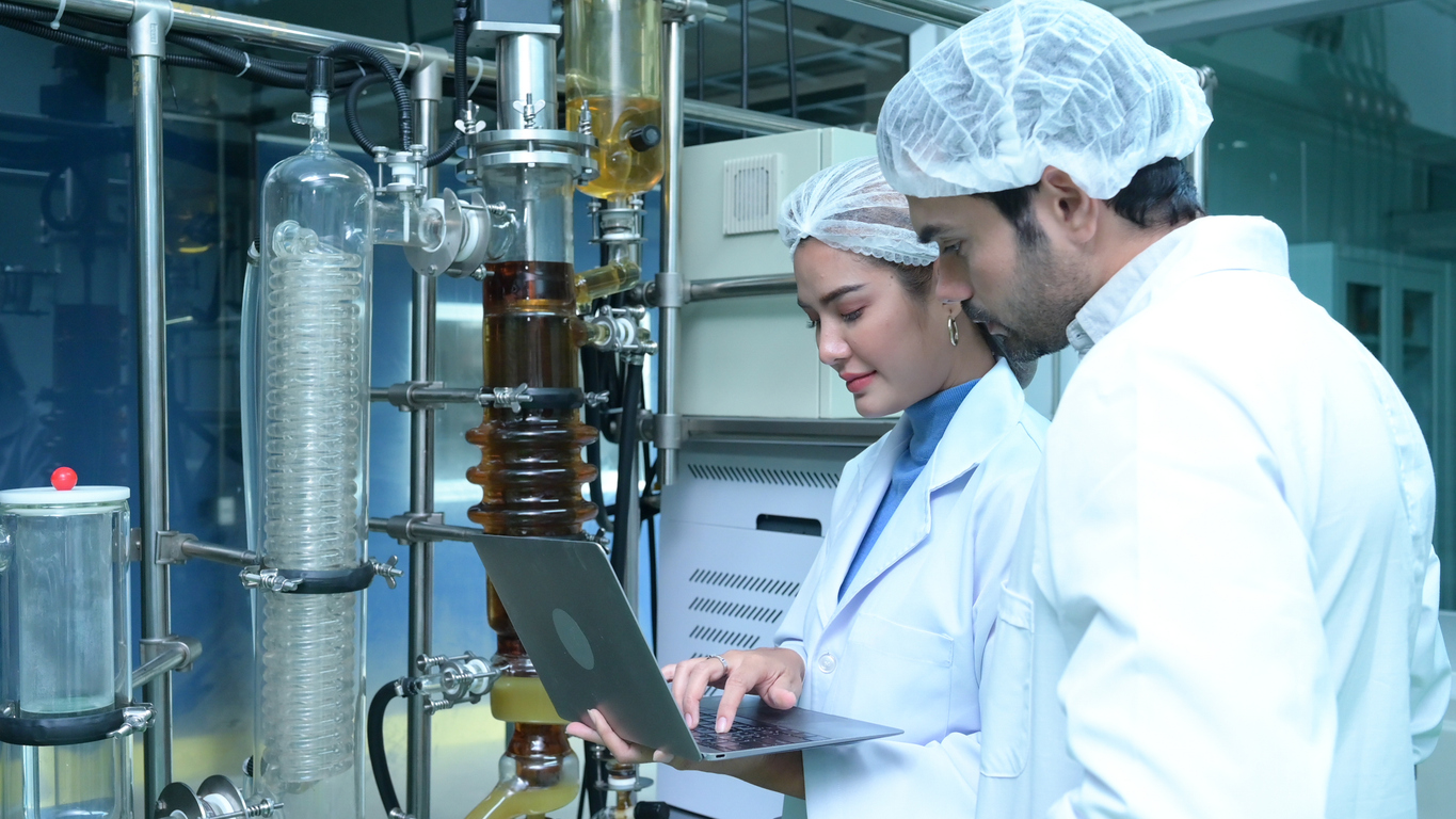 Scientists analyzing data in a laboratory
